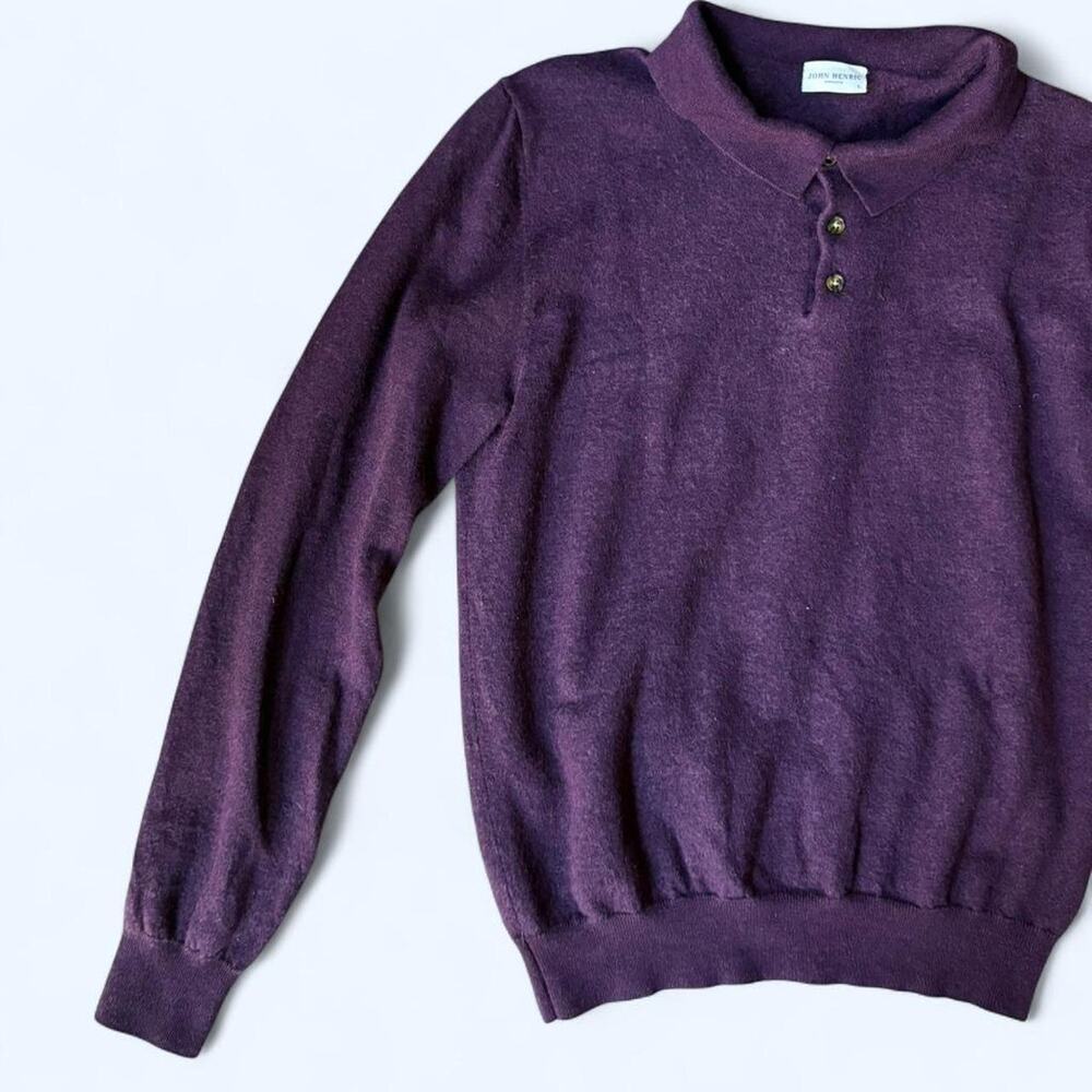 Purple John Henric Sweden Long Sleeve Polo Style Sweater 100% Wool